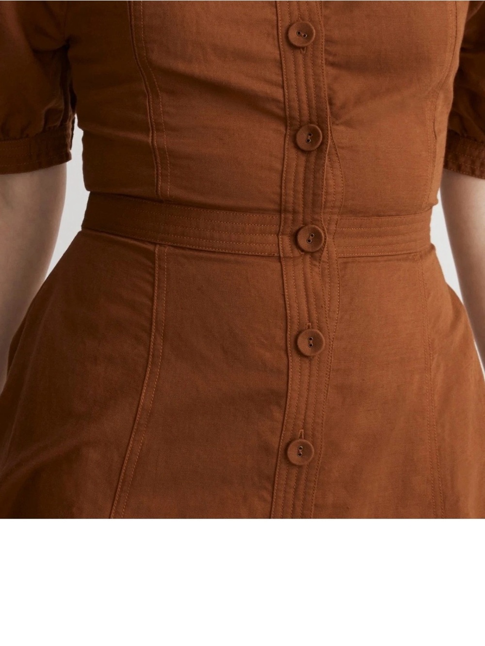 NWT Madewell Seamed Puff Sleeve Midi Dress Warm Coffee - Size 6 - Picture 2 of 6